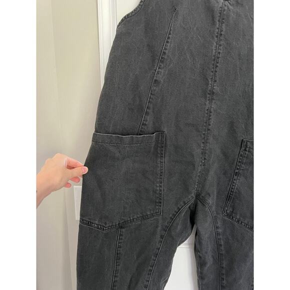 Free People High Roller Black Barrel Leg Carpenter Oversized Overalls - Picture 7 of 10